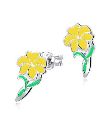 Yellow Hibiscus Blooming Silver Ear Stud STS-3469